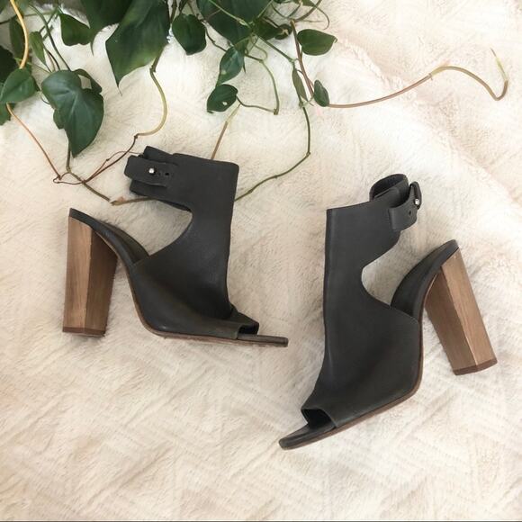 Vince Addie Grey Leather Open Toe Heeled Booties - Picture 2 of 8